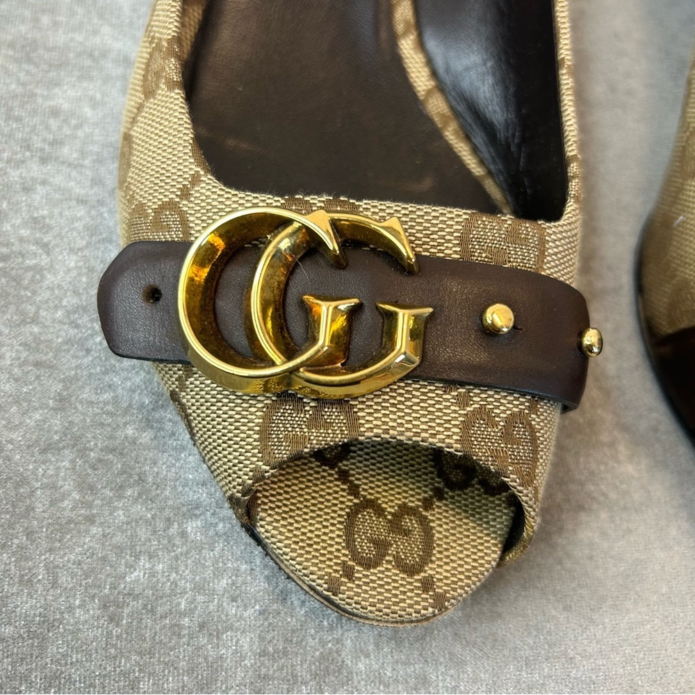 Gucci tan brown GG Lifford canvas flats Sz 39 - Picture 5 of 12